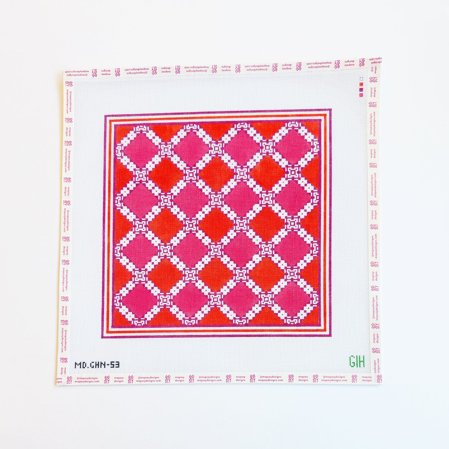 Green Heart Needlepoint: Mosaic Tile - Pink & Orange