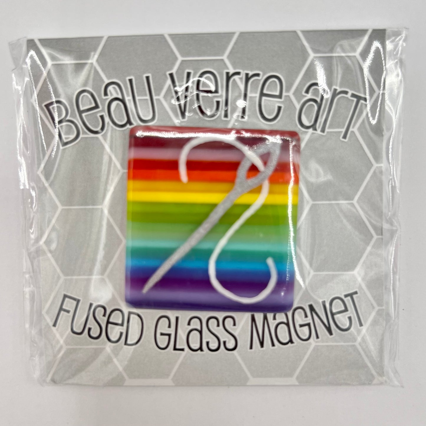 Rainbow Needle & Thread Fused Glass Needleminder