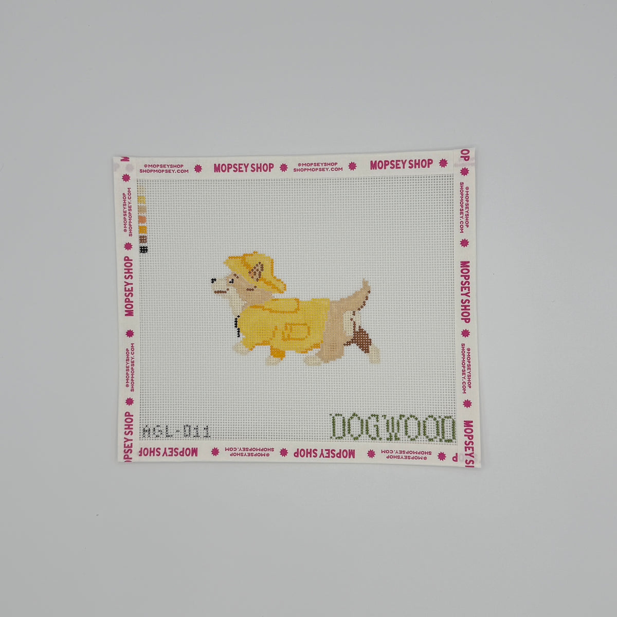 Dogwood Needlepoint: Corgi in a Raincoat