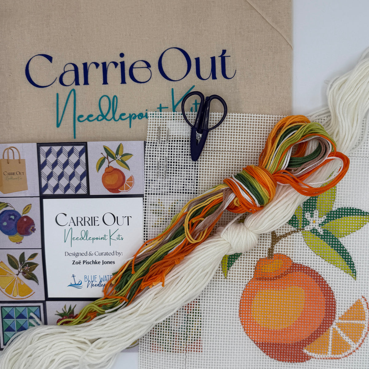 Blue Waters Needlepoint: Orange With Slice Carrie Out Needlepoint Kit