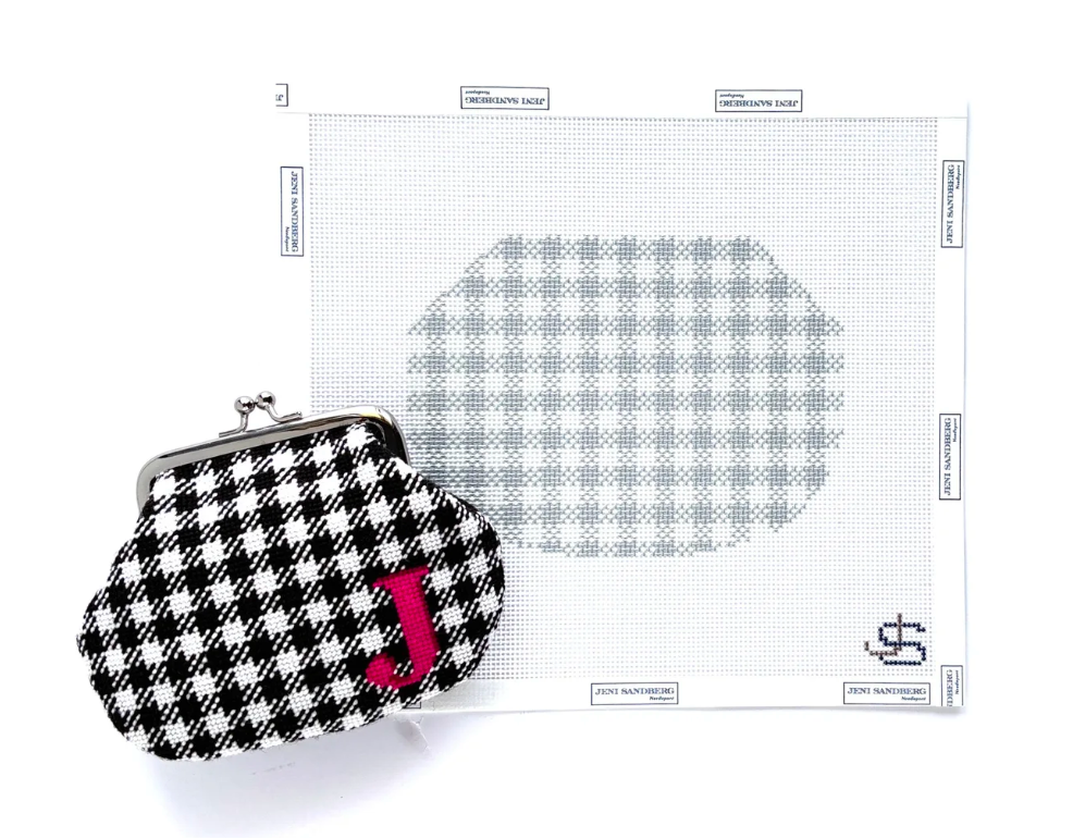 Greyscale Gingham Kiss Lock Bag Needlepoint Canvas