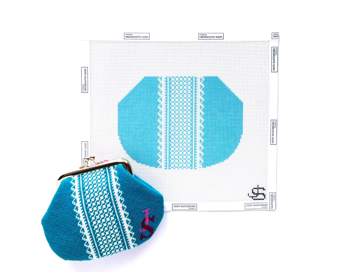 Blue Lace Stripe Kiss Lock Bag Needlepoint Canvas