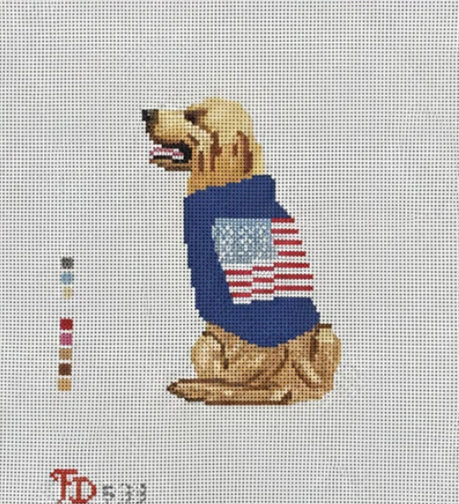 Golden Retriever in Flag Sweater