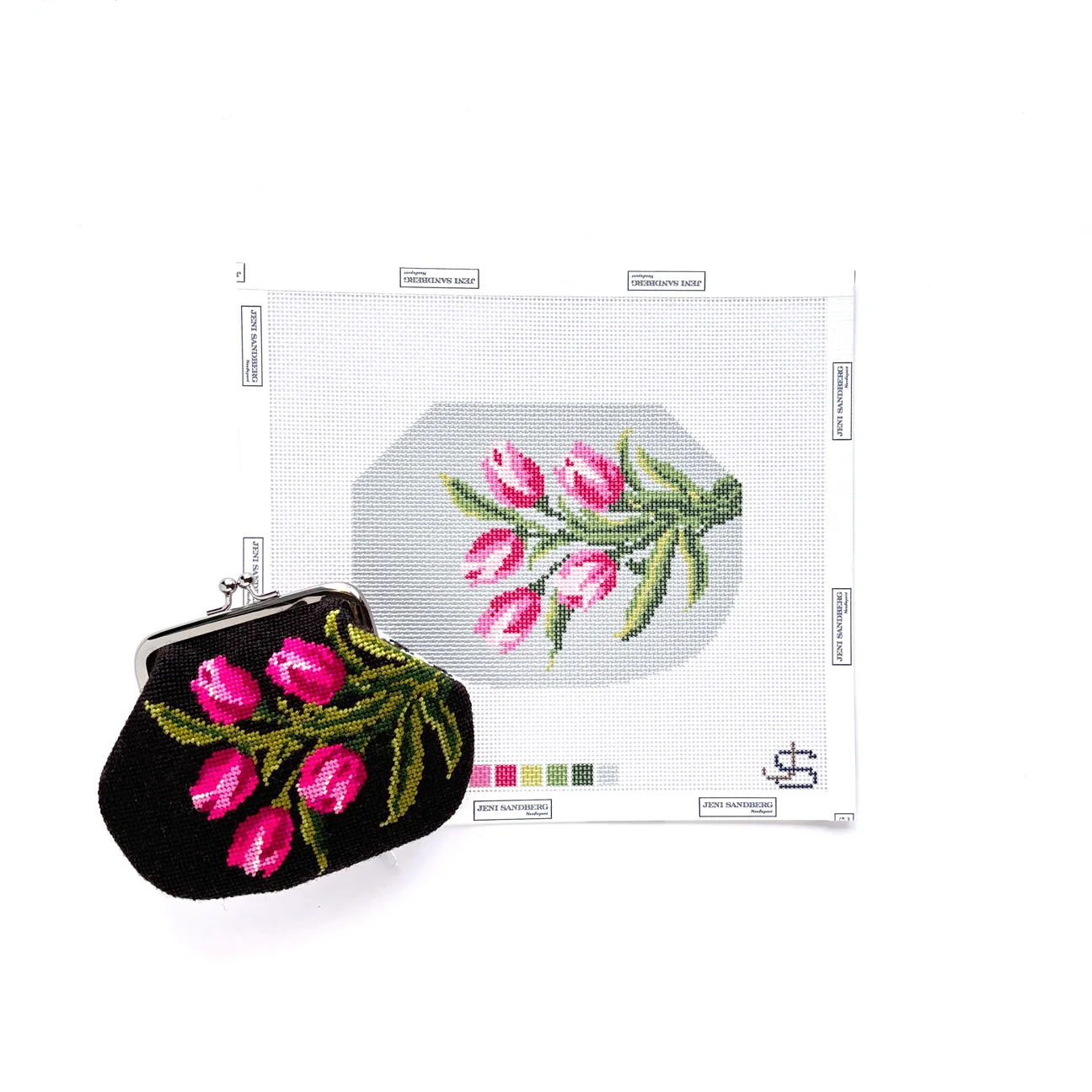 Tulip (grayscale) Kiss Lock Bag Needlepoint Canvas