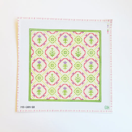 Green Heart Needlepoint: Floral Tile Pattern