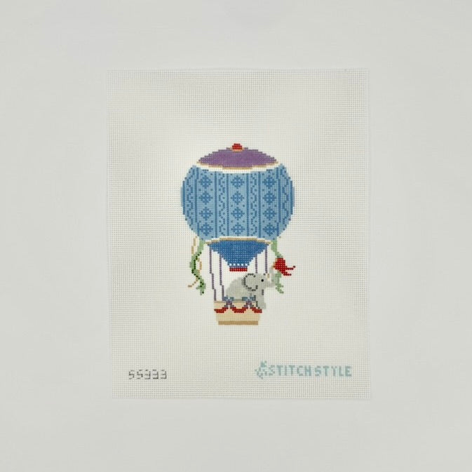 Blue and Purple Hot Air Balloon with Elephant