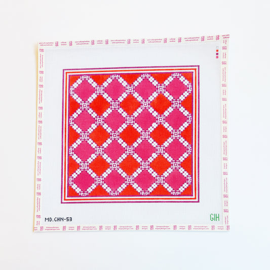 Green Heart Needlepoint: Mosaic Tile - Pink & Orange