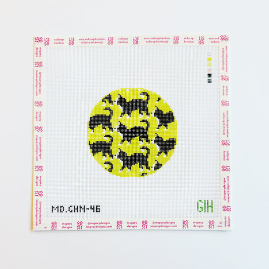 Green Heart Needlepoint: Black & White Cat