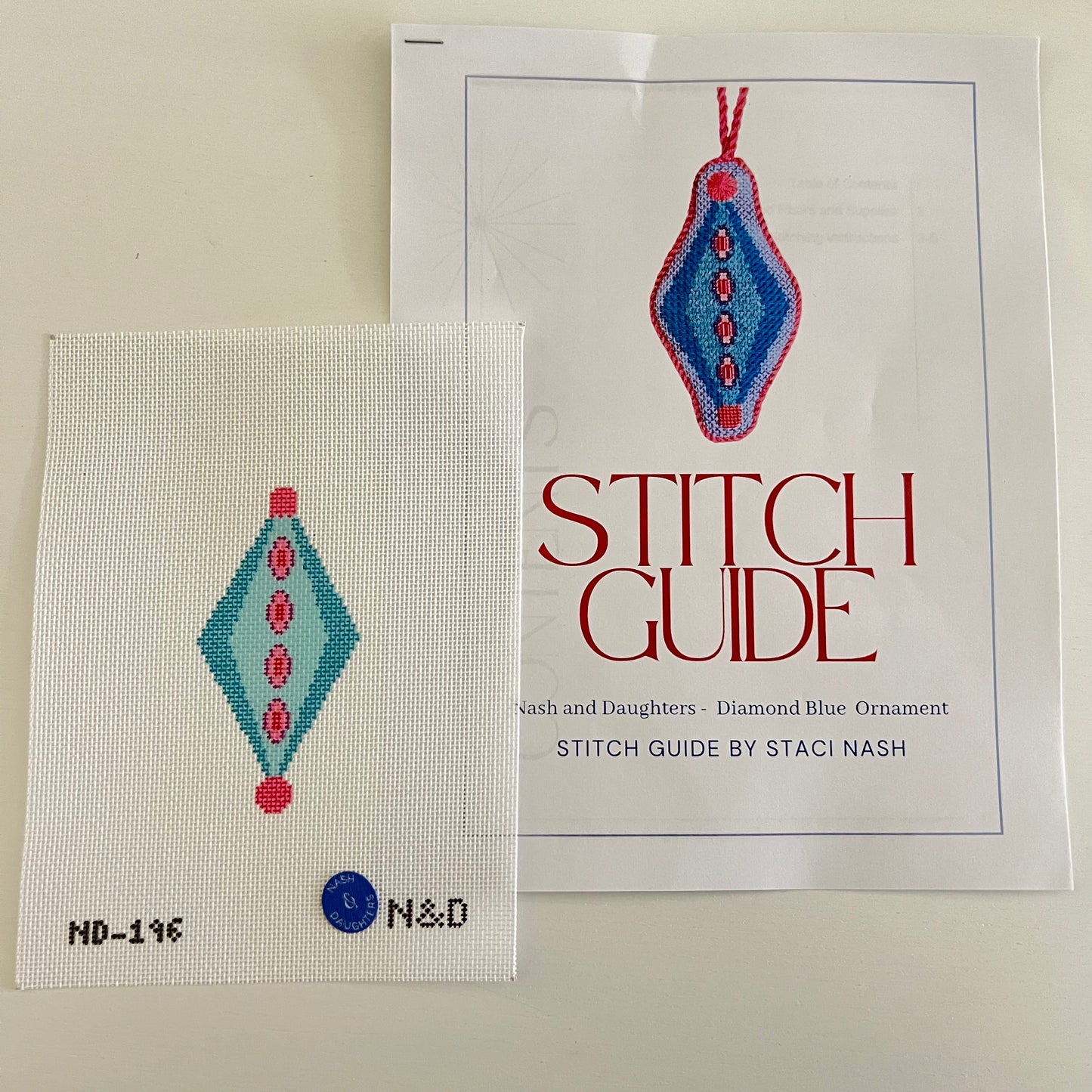 Mid Century Mod Ornament - Diamond Blue with Stich Guide