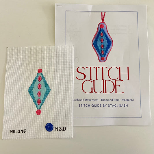 Mid Century Mod Ornament - Diamond Blue with Stich Guide