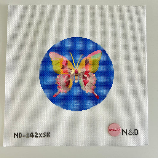 Gold & Green Butterfly on Blue