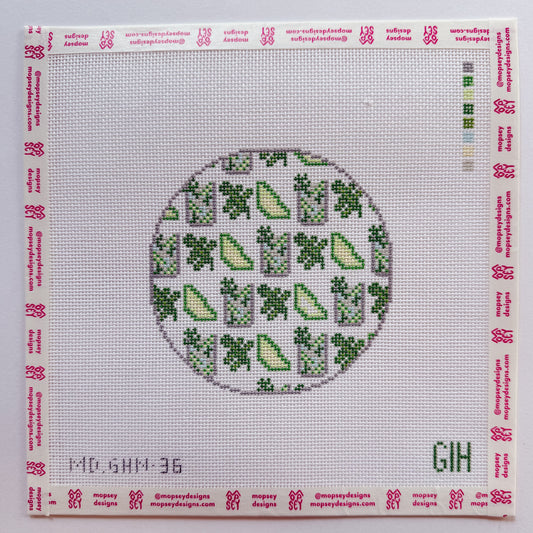 Green Heart Needlepoint: Mint Mojito Round Coaster