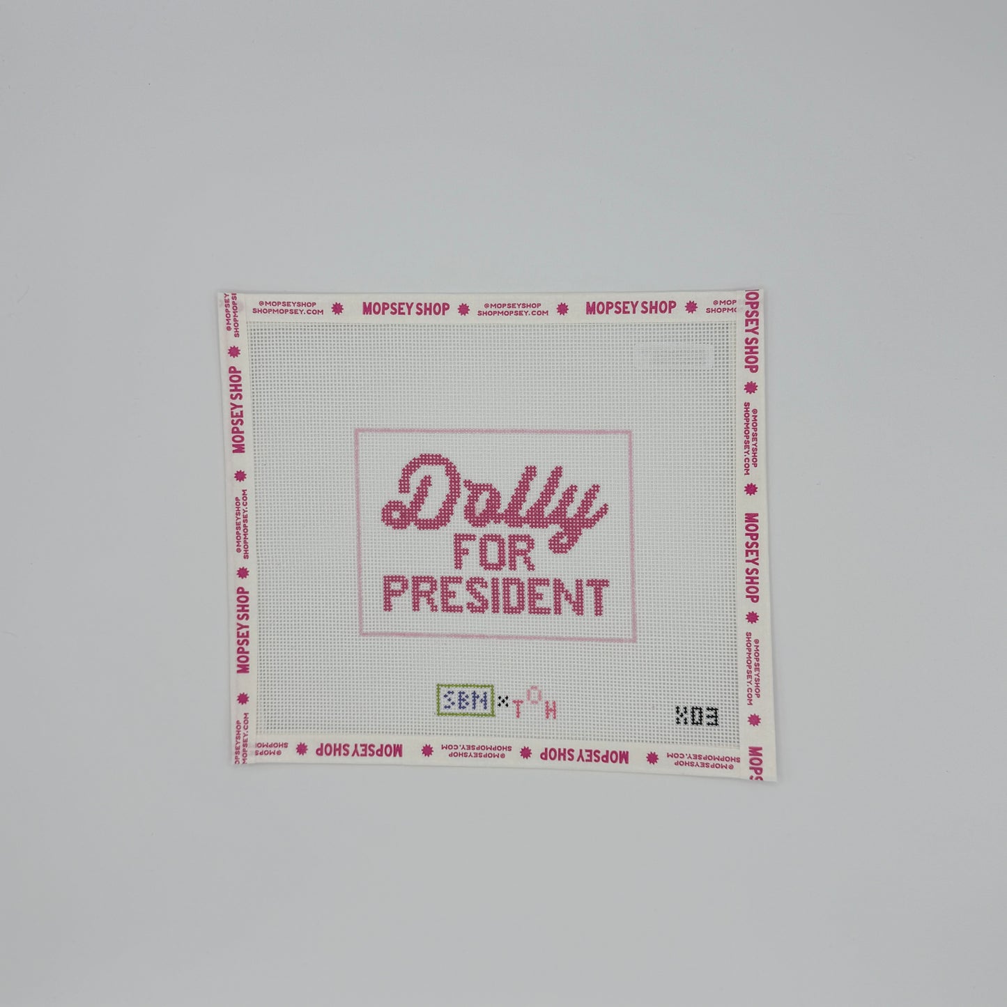 Susan Battle Needlepoint: Dolly for President (pink/white/)