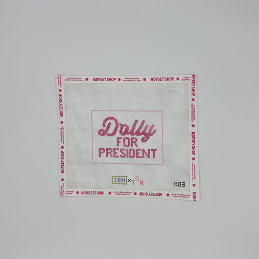 Susan Battle Needlepoint: Dolly for President (pink/white/)
