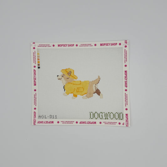 Dogwood Needlepoint: Corgi in a Raincoat