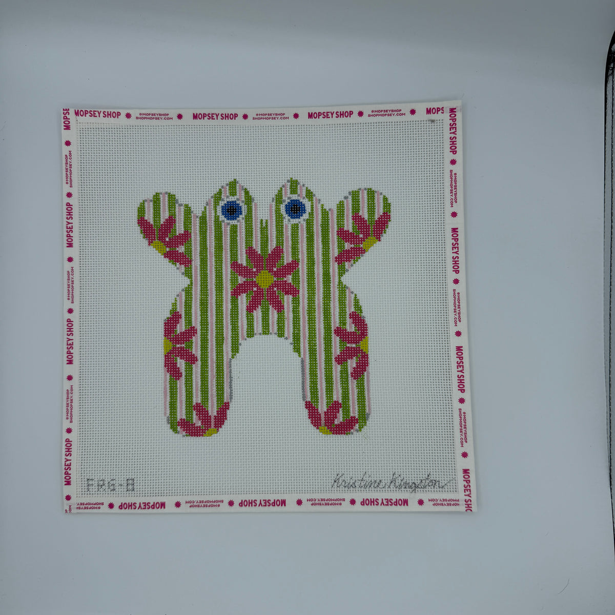 Pink Daisy on Green and Pink Stripes Frog