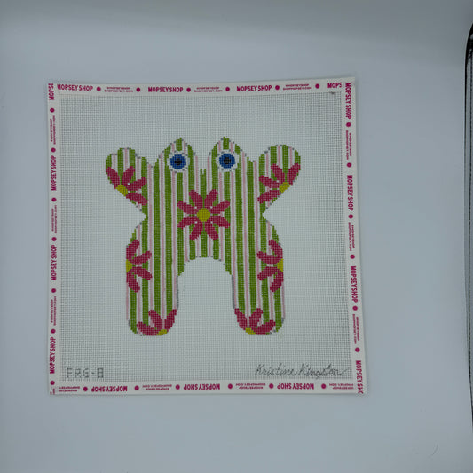 Pink Daisy on Green and Pink Stripes Frog