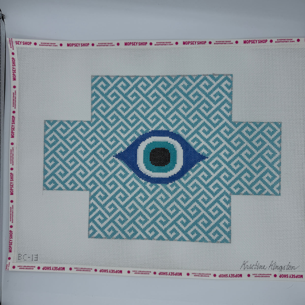 Evil Eye on Turquoise Greek Key Brick
