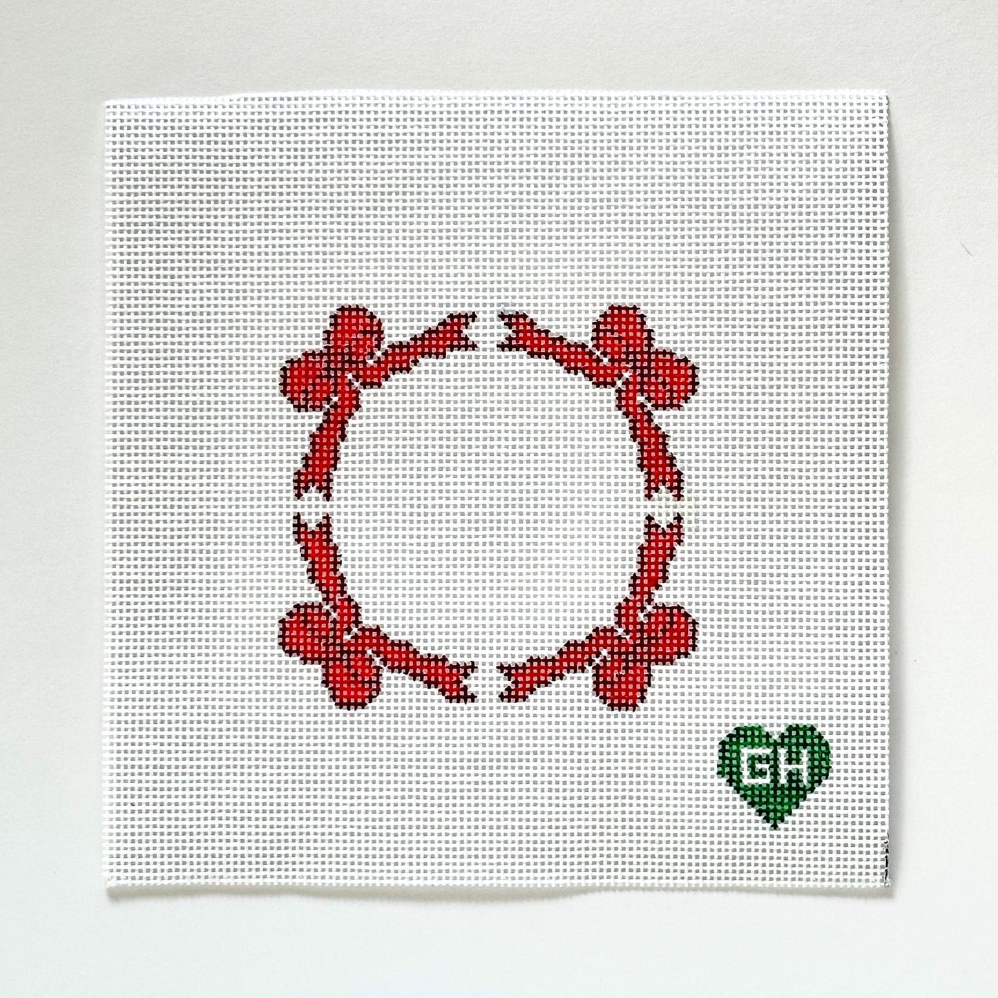 Green Heart Needlepoint: Bow Frame - red