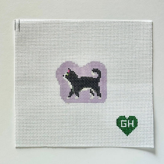 Green Heart Needlepoint: Black & White Cat Mini