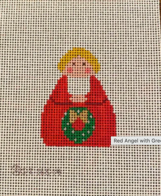Red Angel with Green Wreath and Gold Bow