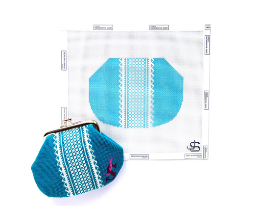 Blue Lace Stripe Kiss Lock Bag Needlepoint Canvas