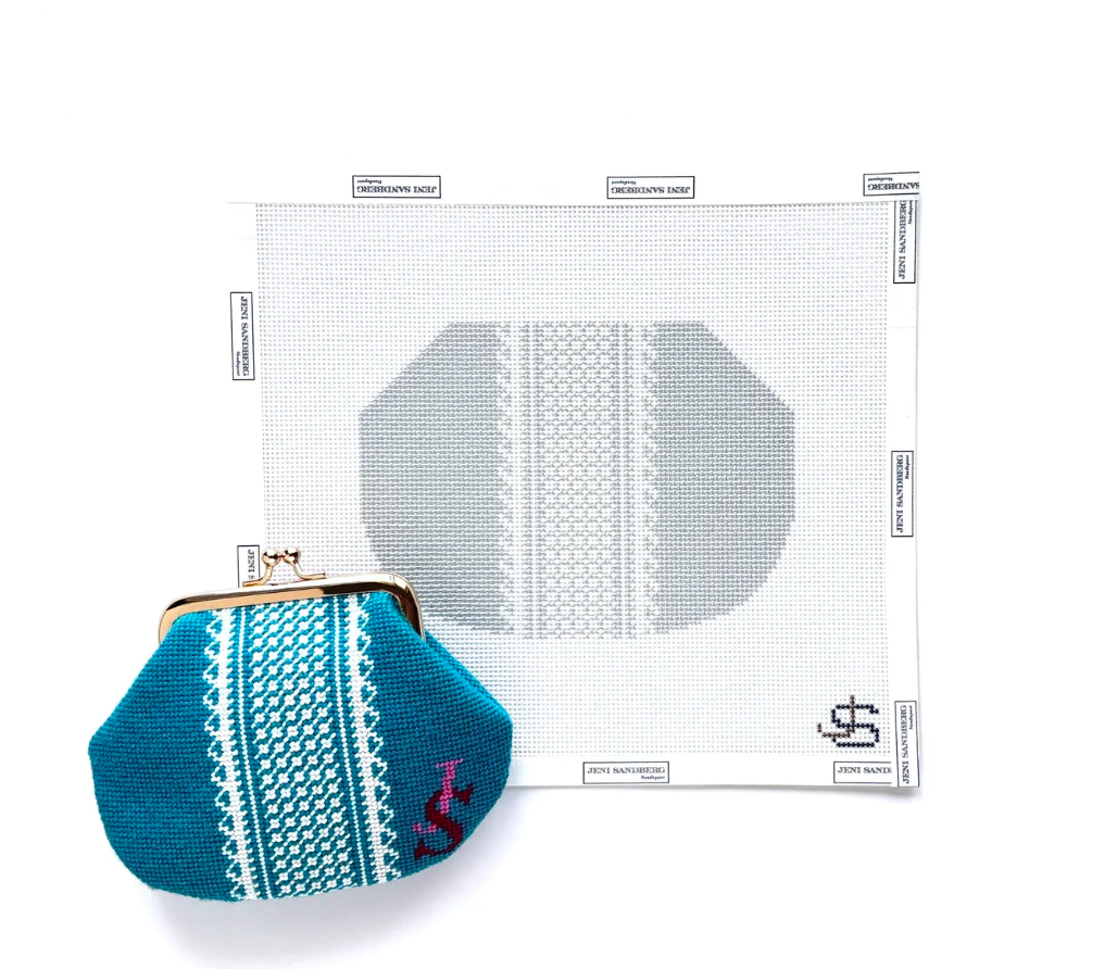 Greyscale Lace Stripe Kiss Lock Bag Needlepoint Canvas