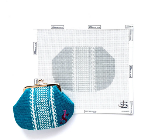Greyscale Lace Stripe Kiss Lock Bag Needlepoint Canvas (Copy) (Copy)